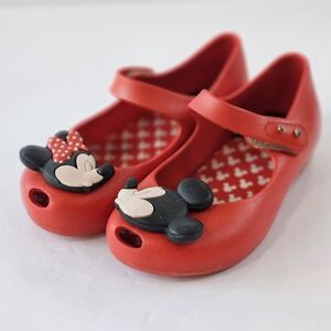 Mini Melissa's X Disney Girl's Red Minnie & Mickey Kissing Shoes, Size 10, GUC